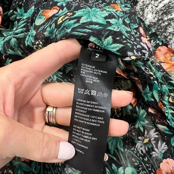 THE KOOPLES asymmetrical ruffle trimmed poppie field semi sheer blouse - Picture 6 of 16